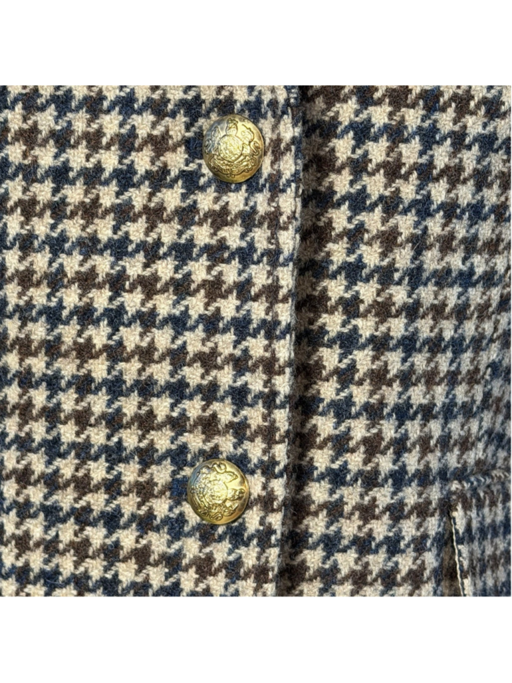 J.Crew Schoolboy Houndstooth Wool Blazer Brown Navy Gold Crest Buttons Size 2 - Picture 5 of 7